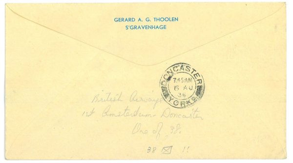 P3687 - AIRMAIL , NETHERLANDS 5.8.1936 FROM AMSTERDAM TO DONCASTER, - immagine 2