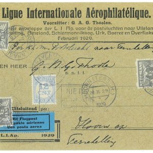 P3688 - AIRMAIL , NETHERLANDS  28.2.1929, FROM GRAVENHAGE TO HORN TAXED 12 CENTS