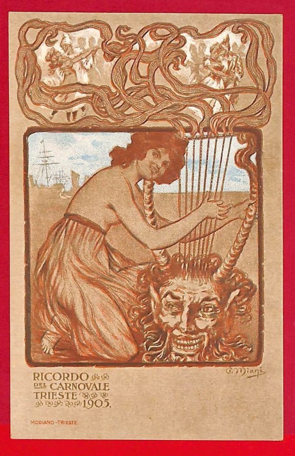 P0770- CARTOLINA D'EPOCA - Pubblicitaria Illustrata CARNEVALE Trieste 1905 MIANI
