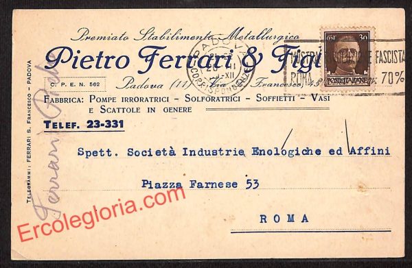 ah4386 - STORIA POSTALE - Padova Città - Pietro Ferrari