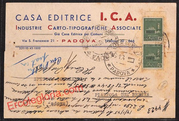 ah4390 - STORIA POSTALE - Padova Città - Casa Editrice  I.C.A.