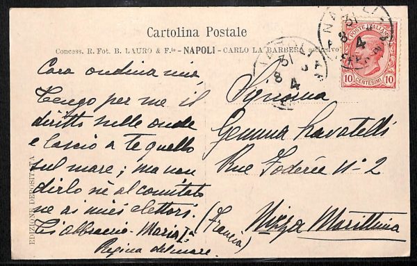 ab8052 - CARTOLINA  D'EPOCA - Napoli  Città - MARIA I  Regina del mare  1910 - immagine 2