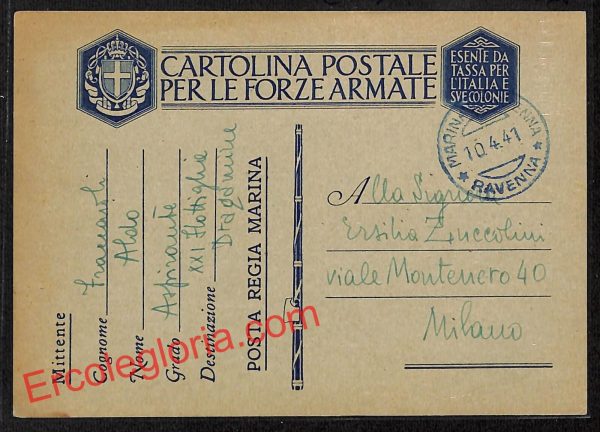 ah9398 - STORIA POSTALE  - Ravenna Provincia - Marina di Ravenna
