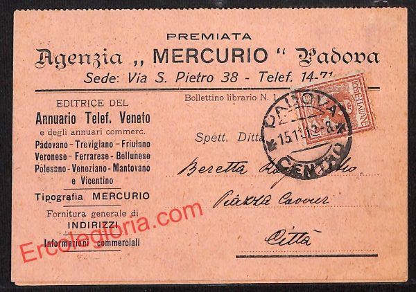ah4396 - STORIA POSTALE - Padova Città - Agenzia  '' Mercurio''