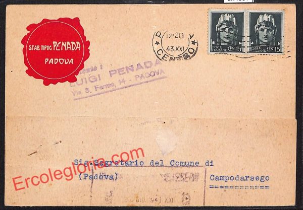 ah4397 - STORIA POSTALE - Padova Città - Ditta Luigi Penada