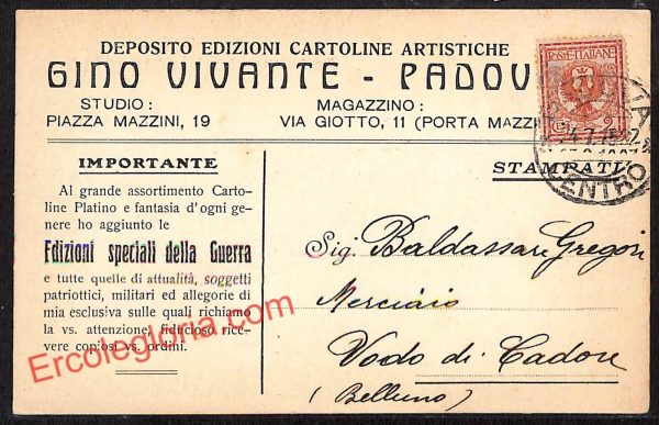 ah4399 - STORIA POSTALE - Padova Città - Gino Vivante