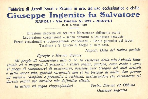 ab8091 - CARTOLINA  D'EPOCA - Napoli  Città - GIUSEPPE INGENITO FU SALVATORE - immagine 2