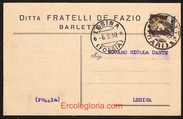 ae0893 - CARTOLINA  D'EPOCA - BAT Provincia - Barletta