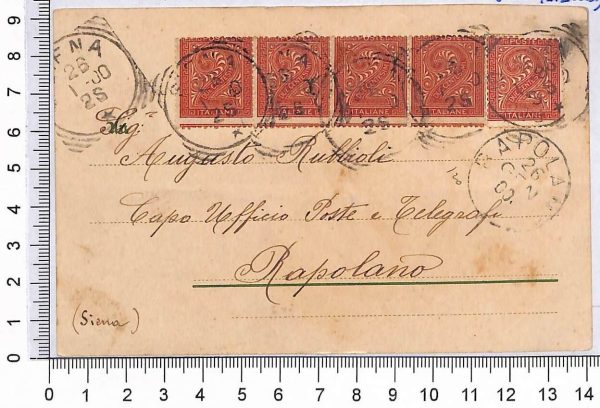 P0824 -  REGNO - Storia Postale - 2 C. DLR striscia da 4 su CARTOLINA - SCADUTI!
