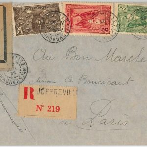 44953 - MADAGASCAR - POSTAL HISTORY - REGISTERED AIRMAIL from  JOFFREVILLE 1936