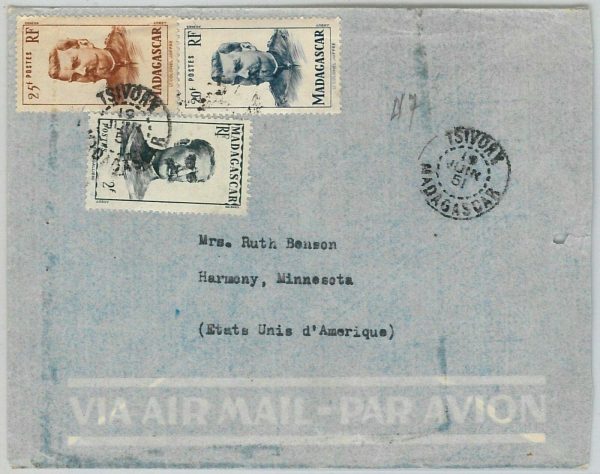 44950 -  MADAGASCAR -  POSTAL HISTORY -  Airmail COVER to USA 1951