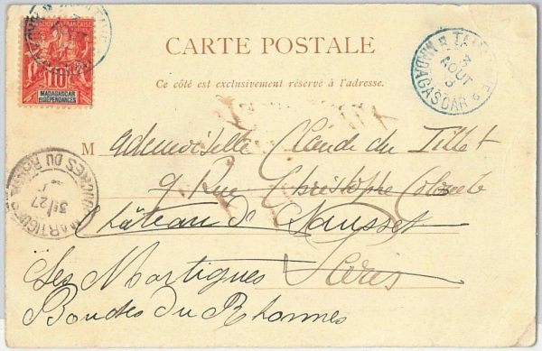 44947 - MADAGASCAR - POSTAL HISTORY - POSTCARD to FRANCE Tamatave Nossi Be 1903