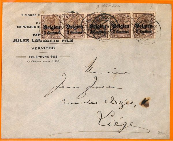 99056 - BELGIUM German Occupation - POSTAL HISTORY - COVER from VERVIERS
