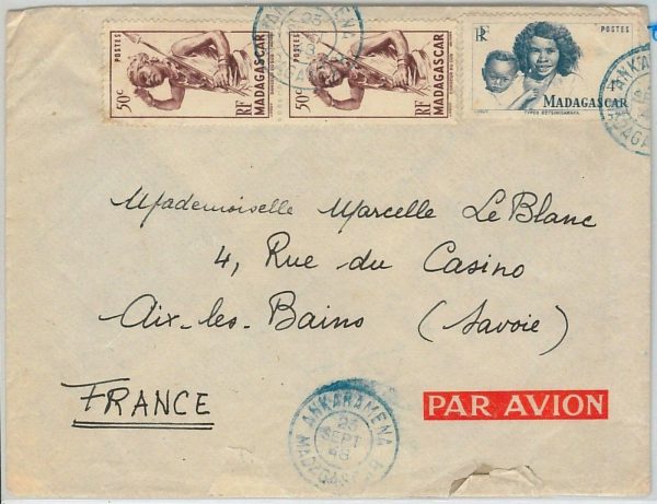 44955  -- French Colonies: MADAGASCAR -  POSTAL HISTORY - COVER to FRANCE 1948