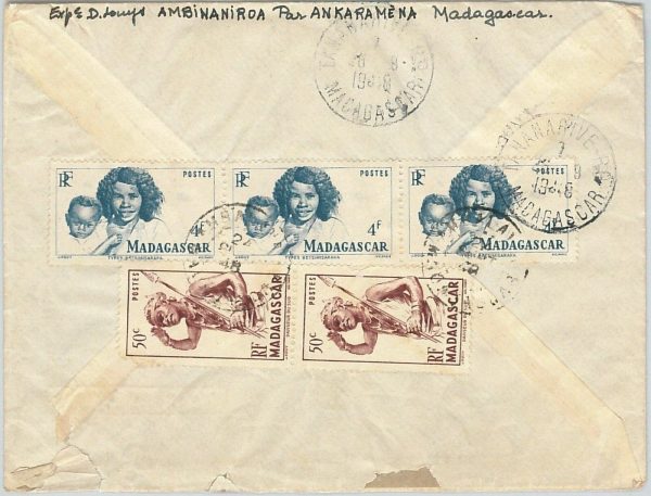 44955  -- French Colonies: MADAGASCAR -  POSTAL HISTORY - COVER to FRANCE 1948 - immagine 2