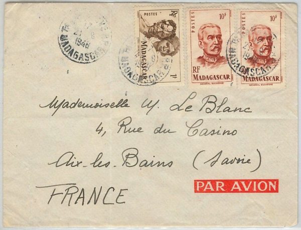 44954 --  MADAGASCAR -  POSTAL HISTORY - Airmail COVER to FRANCE 1948