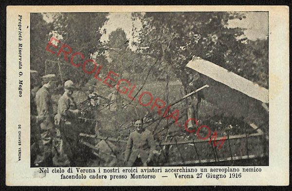 ae3204 CARTOLINA  D'EPOCA - Un aeroplano nemico facendolo cadere presso Montorso
