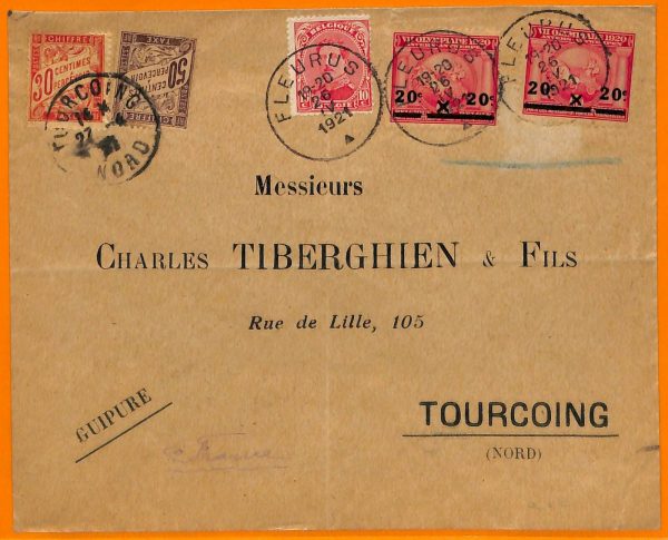 aa2935 - BELGIUM - POSTAL HISTORY - 1921 Olympic Games COVER to FRANCE - TAXED !