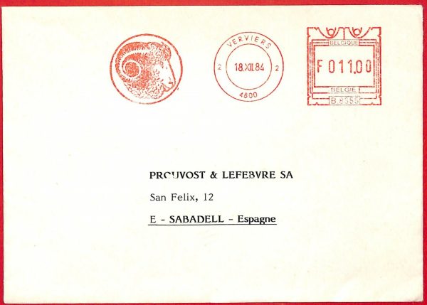 aa3172 - BELGIUM - POSTAL HISTORY - Advertising Postmark 1984 Fauna RAM animals