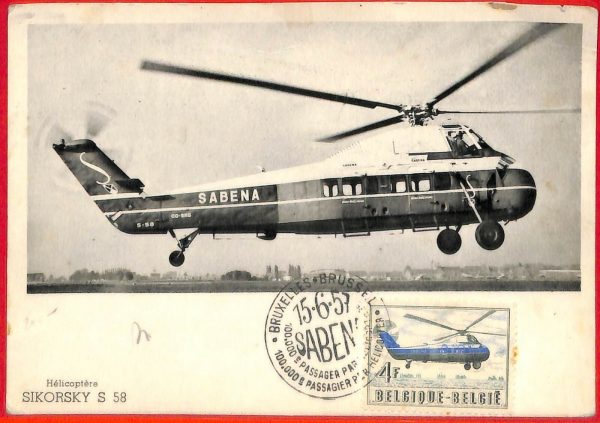 aa3362  -  BELGIUM  - MAXIMUM CARD - 1957  Transport Aviation HELLICOPTER