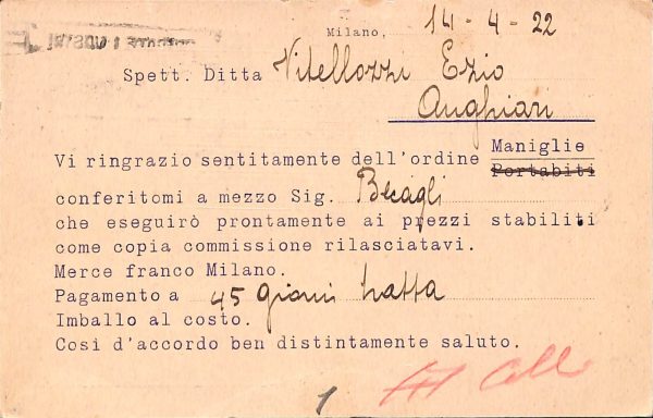 ac3689 - CARTOLINA  D'EPOCA - Milano Città - Colli Cantone Angelo  1922 - immagine 2