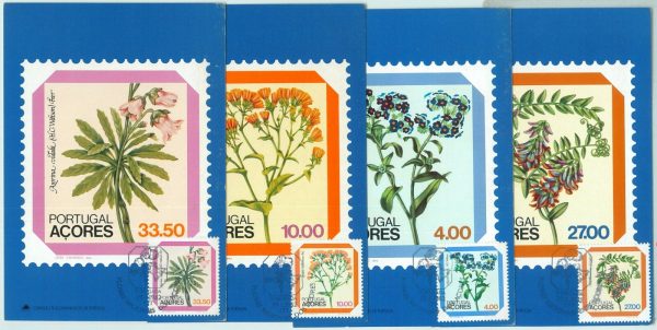 67468 -  ACORES - Postal History -  set of 4 Maximum CARD 1982  -  FLOWERS