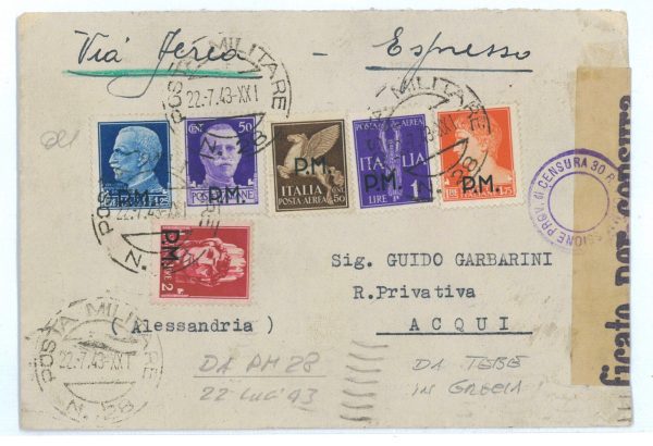 P2584 - ITALIA REGNO , POSTA MILITARE, 6 VALORI SU LETTERA ESPRESSO VIA AEREA