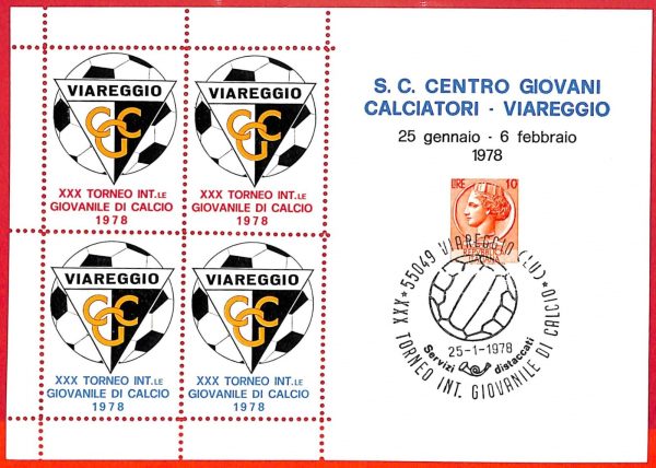 aa2446 - ITALIA - Storia Postale - ANNULLO su FOGLIETTO  1978  Calcio VIAREGGIO