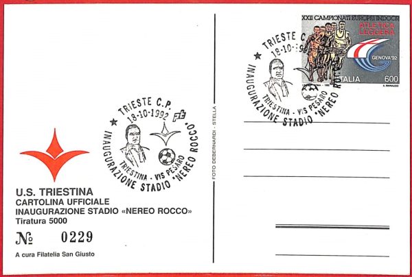 aa2459 - Storia Postale - ANNULLO SPECIALE  1992  Calcio TRIESTINA vs PESARO