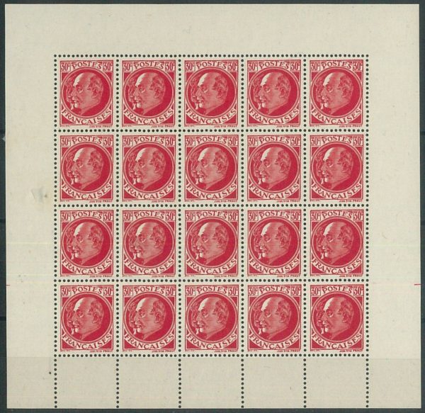 74203 - FRANCE -Yvert 506a FALSE Intelligence Service Stamps in MS of 20 stamps