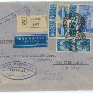 P2603 - ITALIA , SANTA CATERINA L 200 COPPIA PIÙ CAMPIDOGLIO 500 L. PER N.Y.