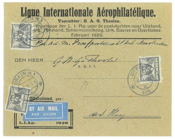 P3699 - AIRMAIL , NETHERLANDS , 5.3.1929 KLM URK- ROTTERDAM,