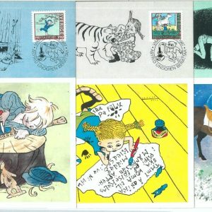 68913 - SWEDEN - Set of 5 MAXIMUM CARDS  1987  - LETTERATURE Horses Bicycles