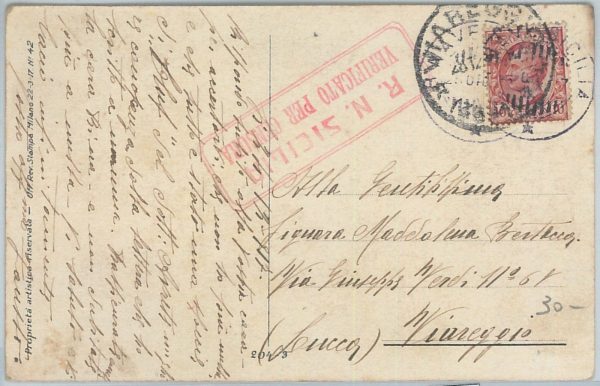 71233 - STORIA POSTALE : CARTOLINA : NAVI BOAT - R. Nave SICILIA Paquebot 1917