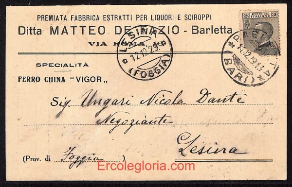 ae0900 - CARTOLINA  D'EPOCA - BAT Provincia - Barletta  1929