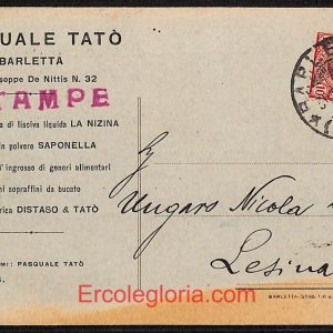 ae0901 - CARTOLINA  D'EPOCA - BAT Provincia - Barletta  1928