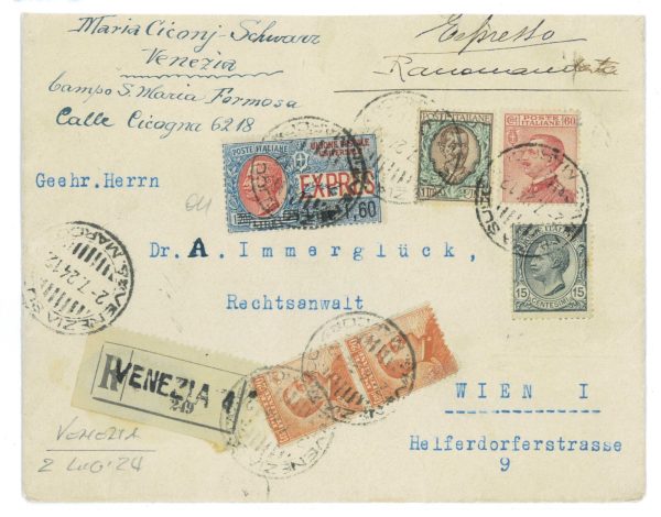 P1066 - ITALIA REGNO, ESPRESSO SASS. 10 SU BUSTA 1924