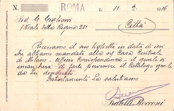ac3772 - CARTOLINA  D'EPOCA - Milano Città - Fratelli Bocconi  1916 - immagine 2