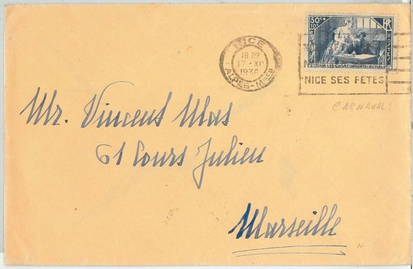 64615 - FRANCE - POSTAL HISTORY - POSTMARK on COVER 1936 - CARNIVAL