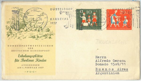 64613 - GERMANY - POSTAL HISTORY - SPECIAL POSTMARK on FDC COVER 1957 - CARNIVAL