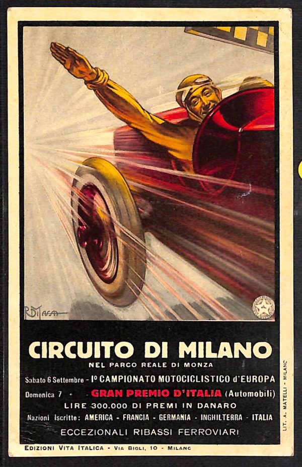 ad9837 - CARTOLINA  D'EPOCA ILLUSTRATA - Circuito di Milano - AUTOMOBILI