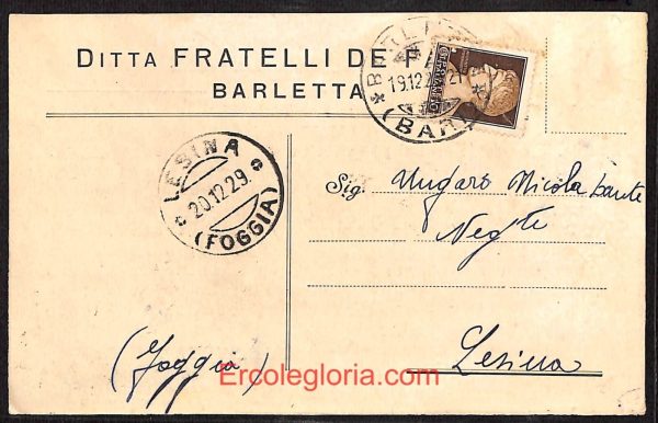 ae0906 - CARTOLINA  D'EPOCA - BAT Provincia - Barletta  1929