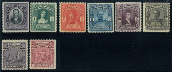 P3939 - COLOMBIA YVERT 201/8 , SCOTT 331/8 COLOMBIAN INDEPENDENCE CENTENARY