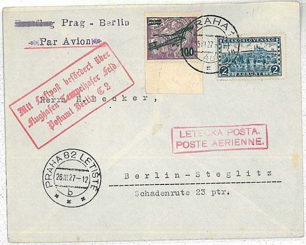 27277 - Czechoslovakia - POSTAL HISTORY - 1st FLIGHT COVER Prag / Berlin MU # 18