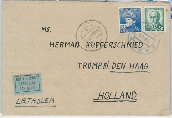 62475 - Czechoslovakia - POSTAL HISTORY - COVER to HOLLAND 1945: TEMPORARY STAMP