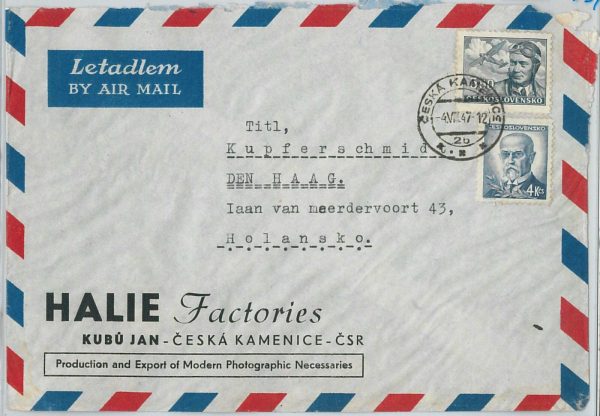 63961 - CZECHOSLOVAKIA - POSTAL HISTORY: COVER to the NETHERLANDS - 1947
