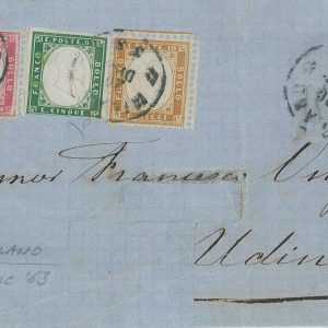 P0493 - Storia Postale - AFFRANCATURA MISTA Regno + Sardegna su BUSTA Cert DIENA