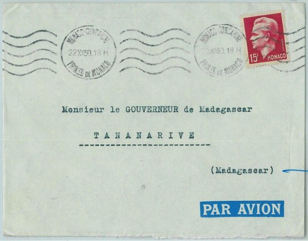 66810 - MONACO  - Postal History - COVER  to MADAGASCAR  1950