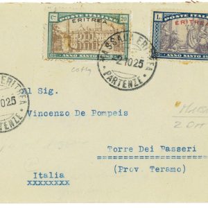 P 1168 - ITALIA COLONIE , ERITREA , 2.10.1925 LETTERA PER ITALIA, SASS. 87 E 91