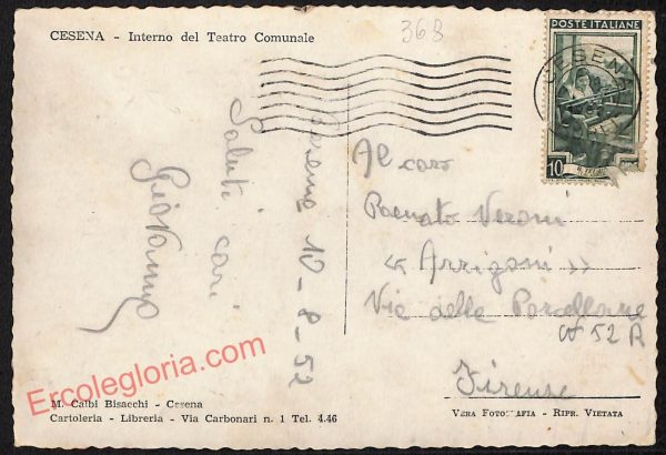 ag0442 - CARTOLINA D'EPOCA - Forlì Provincia - Cesena  1952 - immagine 2